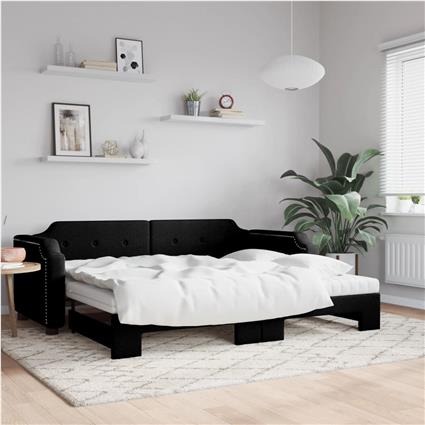 vidaXL Sofá-cama com gavetão e colchões 90x200 cm tecido preto