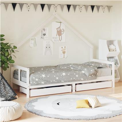 vidaXL Estrutura cama infantil c/ gavetas 80x200cm pinho maciço branco
