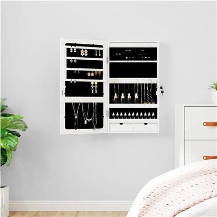vidaXL Móvel para joias de parede espelhado com luzes LED branco