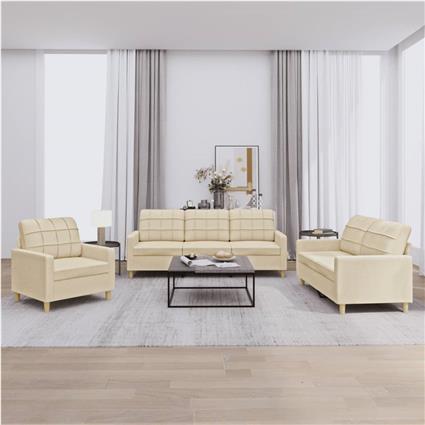 vidaXL 3 pcs conjunto de sofás com almofadões tecido cor creme