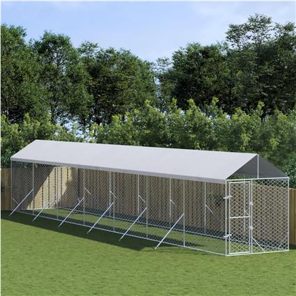 vidaXL Canil de exterior com teto 2x14x2,5 m aço galvanizado prateado