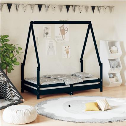 vidaXL Estrutura de cama infantil 70x140 cm pinho maciço preto