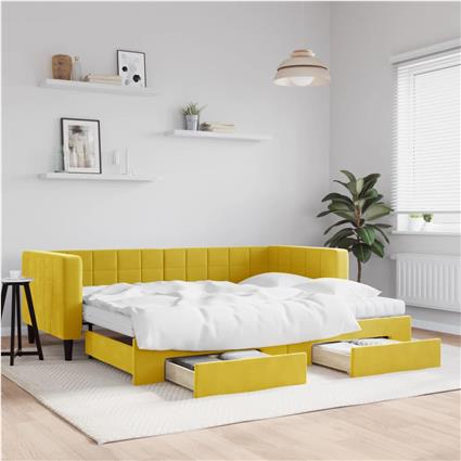 vidaXL Sofá-cama com gavetão e gavetas 90x200 cm veludo amarelo