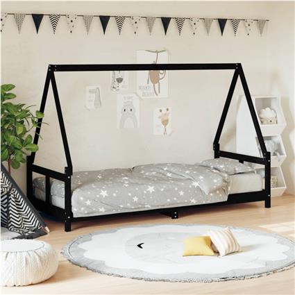 vidaXL Estrutura de cama infantil 80x200 cm pinho maciço preto
