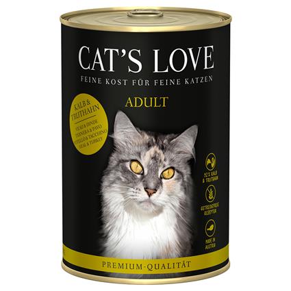 Cat's Love 6 x 400 g comida húmida para gatos - Vitela e peru