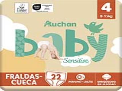 Fraldas Cueca Auchan Baby Sensitive Ecológicas Tamanho 4 8-15kg 22un