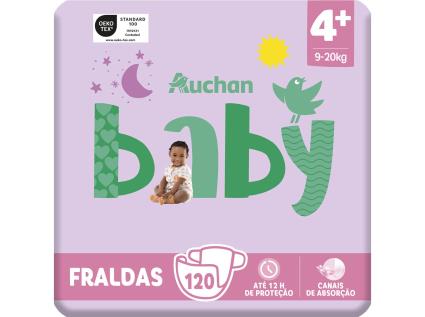 Fraldas Auchan Baby T4+ 9-20kg 120un