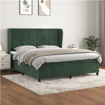 vidaXL Cama com molas/colchão 180x200 cm veludo verde-escuro