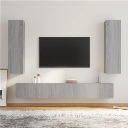 vidaXL Conjunto móveis de TV 4 pcs madeira processada sonoma cinza