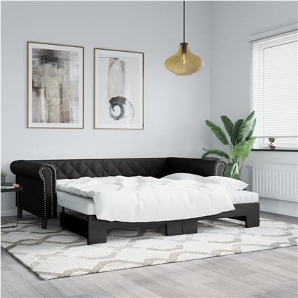 vidaXL Sofá-cama com gavetão e colchões 90x200 cm artificial preto