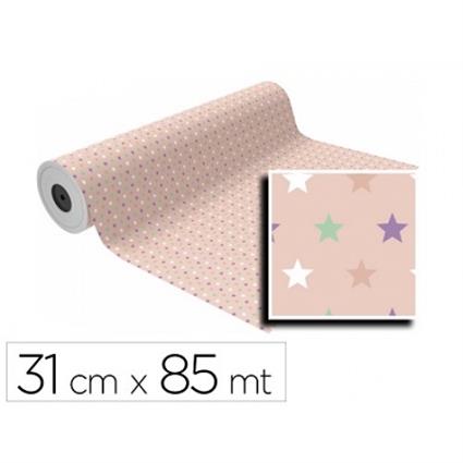 Papel Bobine Basika IN2104-D 31cmx85mts Rosa com Estrelas