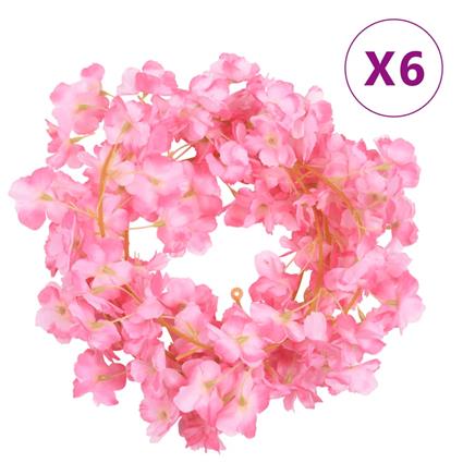 vidaXL Grinaldas de flores artificiais 6 pcs 180 cm rosa escuro