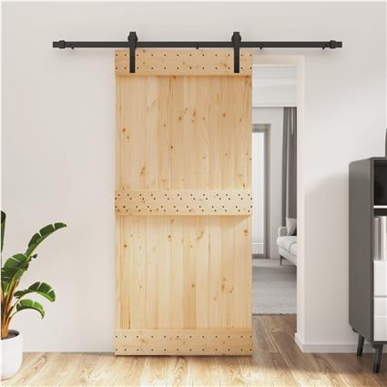 vidaXL Porta de correr com ferragens 95x210 cm madeira de pinho maciça