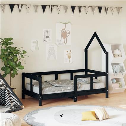 vidaXL Estrutura de cama infantil 70x140 cm pinho maciço preto