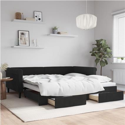 vidaXL Sofá-cama com gavetão e gavetas 100x200 cm veludo preto