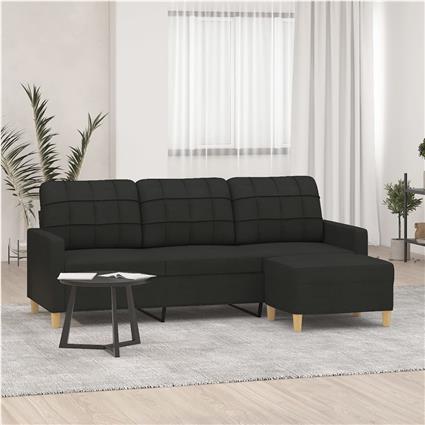 vidaXL Sofá de 3 lugares com apoio de pés 180 cm tecido preto