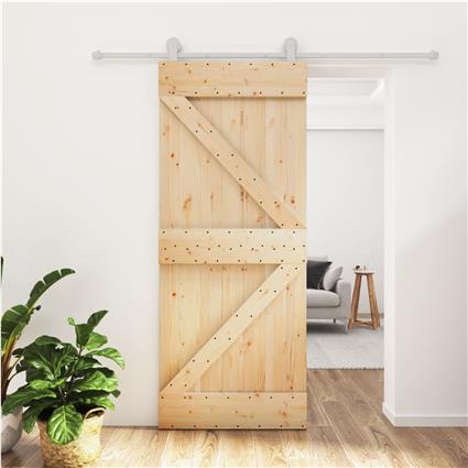 vidaXL Porta de correr com ferragens 80x210 cm madeira de pinho maciça