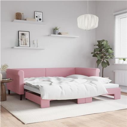 vidaXL Sofá-cama com gavetão 100x200 cm veludo rosa