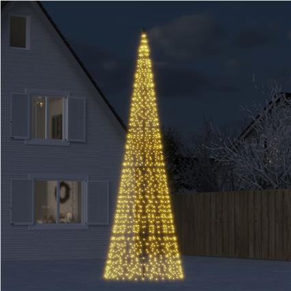 vidaXL Árvore Natal c/ luz mastro bandeira 1534LED 500cm branco quente