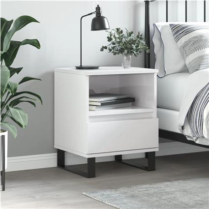 vidaXL Mesa de cabeceira 40x35x50cm derivados madeira branco brilhante