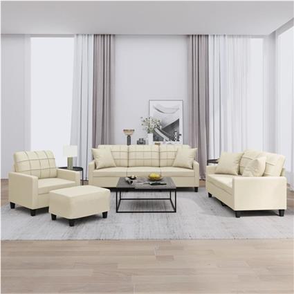 vidaXL 4 pcs conjunto de sofás com almofadas couro artificial creme