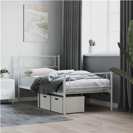 vidaXL Estrutura de cama com cabeceira e pés 100x190 cm metal branco