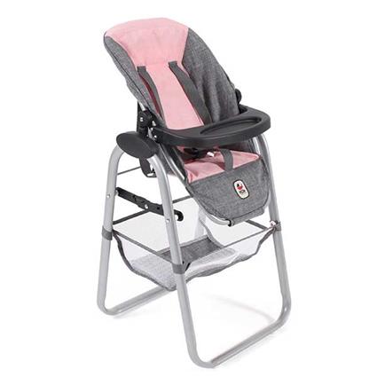 Cadeira Alta de Bonecas Reclin?vel Rosa-Denim Cinza