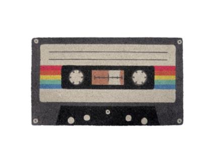 Tapete de Fibra de Coco Original Cassette Tape com Suporte Antiderrapante em Pvc Capacho de Entrada Pintado À Mão Medidas: 70 X 40 Cm FISURA