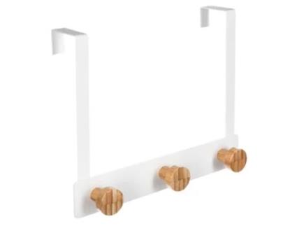 Cabide de Porta Branco/Bambu 3 Ganchos