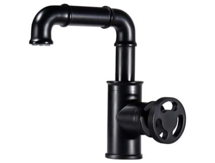 Misturadora de Lavatório Estilo Industrial Preta Montada na Bancada do Lavatório