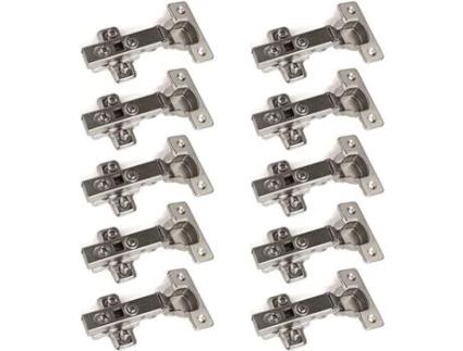 Kit 10 Dobradiças Soft Moulded - Batente Exterior (Gola 0) + Parafuso Euros + Parafusos Dobradiça para Portas de Roupeiro Armários de Cozinha