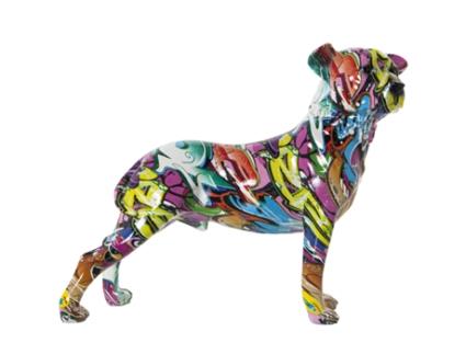 Figura de Cão em Resina com Grafite Multicolorido