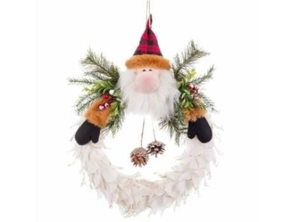 Coroa de Natal Pai Natal Multicolor Plumas Plástico 40 x 35 x 8 cm