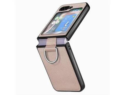 Capa para Samsung Galaxy Z Flip 5 5G JUNSUNMAY Pele Sintética Anti-Choque Laranja