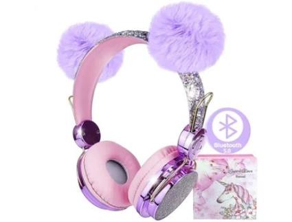 Auscultadores Bluetooth  Orelha de urso infantil sem fio pom pom 2021 atualizada com microfone ajustável