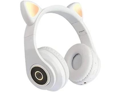 Auscultadores Bluetooth Orelha de gato fofinha sem fio 5.0 sobre a orelha com 7 cores led branco claro