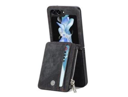 Capa para Samsung Galaxy Z Flip 5 5G JUNSUNMAY Pele Sintética Anti-Choque Preto