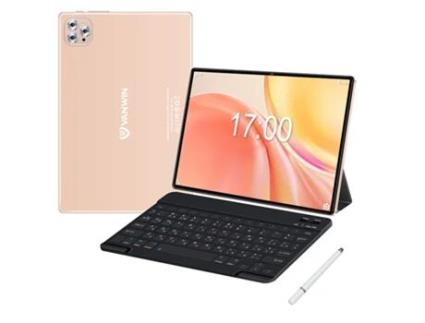 Tablet Wuxian V62 Teclado Bluetooth Capa de Couro Auriculares Caneta Stylus 10.1'' 64 Gb 4 Gb Ram Wi-Fi-Gps-4G Dourado