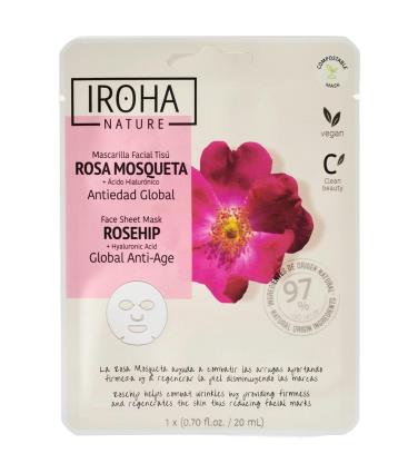 Iroha Nature - Máscara facial de tecido antienvelhecimento global - Rosa Mosqueta