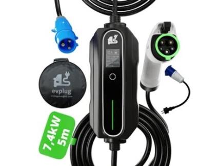 Carregador portátil EVPLUG® EV PHEV para carro eléctrico + adaptador (Tipo 1 | 5m, 7,4kW | 32A)
