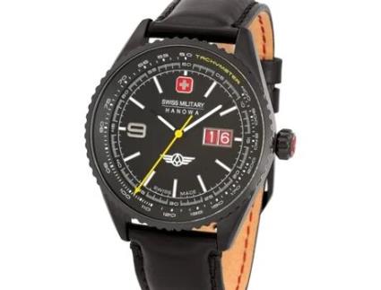 Relógio masculino preto couro real Smwgb2101030 SWISS MILITARY HANOWA