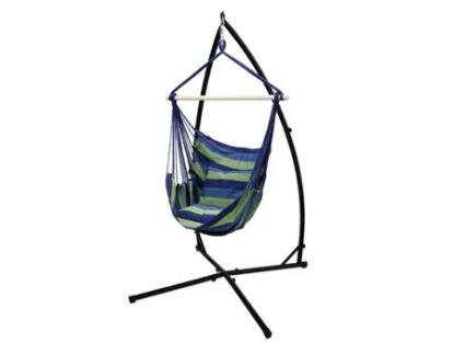 Cadeira Suspensa com Moldura e Almofada Azul/Verde Feita de Algodão Carregável Até 120 kg