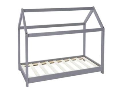 Berço com Telhado e Estrutura de Ripas 70X140 Cm Pinho Cinzento Claro ML-DESIGN