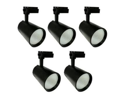 5X Spotlight Teto Levou Trilho 30W Branco Neutro 4200K 3000 Lúmens 185V-265V Ac Monofásico Cor de Alumínio Preto JANDEI