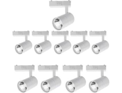 10X Spotlight Teto Led Rail 30W Branco Neutro 4200K 3000 Lumens 185V-265V Ac Monofásico Alumínio Branco JANDEI