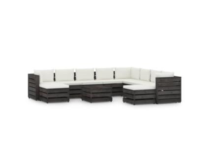 Conjunto Lounge Jardim Almofadões Madeira Impreg. Cinzento 11 Un