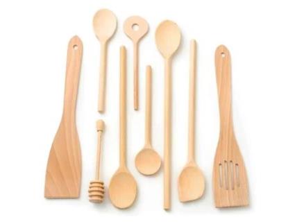 Set de Utensilios de Cocina de Madera de 9 Piezas Cucharas de Cocina Espátulas Cuchara de Miel TUULI