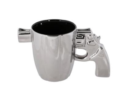 Caneca Prateada com Pega de Revólver / Dimensões: 17,5 X 8,5 X 10,1 Cm OUT OF THE BLUE