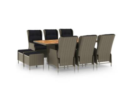 Conjunto Jantar Exterior com Almofadões Vime Pe Castanho 9 Un