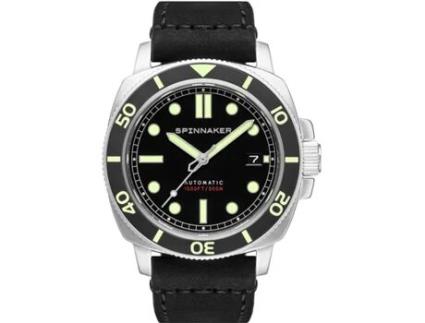 Relógio masculino preto couro real Hull Diver automático Sp-5088-01 SPINNAKER